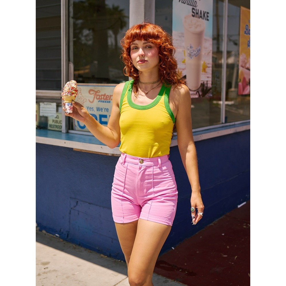 Big Bud Press | Ringer Tank Top 1XL Yellow Green Retro Sleeveless Scoop Neck